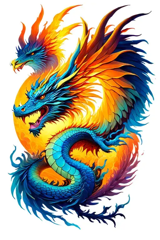 dragon and phoenix, space surrounded tattoo design idea
