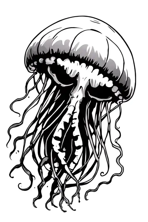 cartoon skeleton jellyfish tattoo design idea