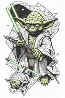 yoda with lightsaber in space with calculus proofs behind him  tattoo design idea