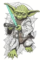 yoda with lightsaber in space with calculus proofs behind him  tattoo design idea