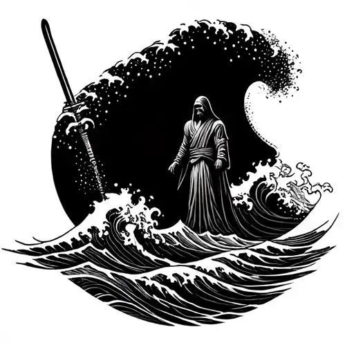 jedi in top of the ocean waves tattoo design idea