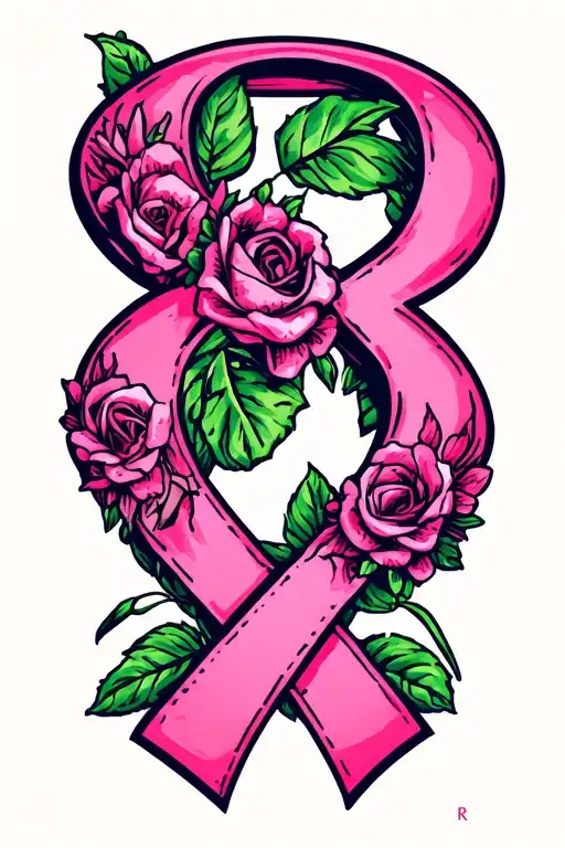 breast cancer ribbon and letter R subtly incorporated tattoo design idea