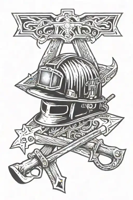 cross coal miner helmet and pickaxes tattoo design idea