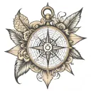 compass with family and heart  tattoo design idea