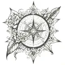 compass with family and heart  tattoo design idea