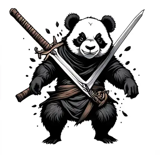 ninja panda bear with a sword emerging tattoo design idea