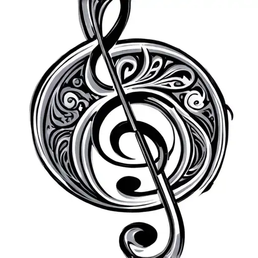 bass clef with paisley pattern tattoo design idea