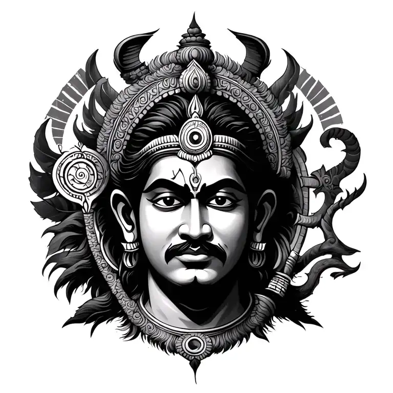 Trishul + Sudarshan Chakra + Hanuman Gadha tattoo design idea