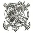lion, Taurus, clock, ship Anchor   tattoo design idea