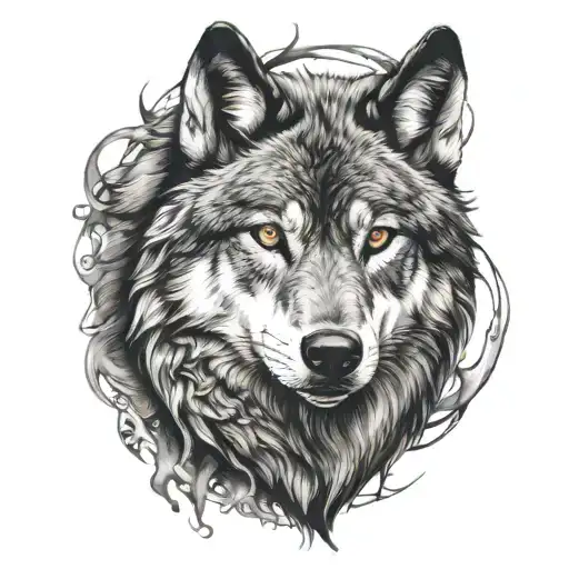 wolf face half evil half good tattoo design idea