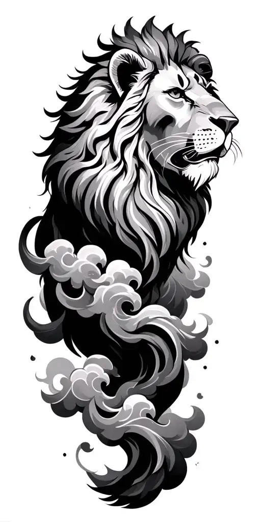 lion, smoke, clouds, honor,  tattoo design idea