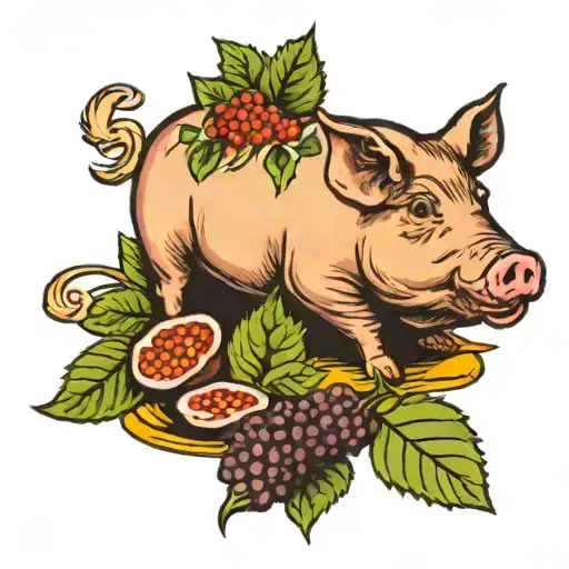 pig eating mulberries tattoo design idea