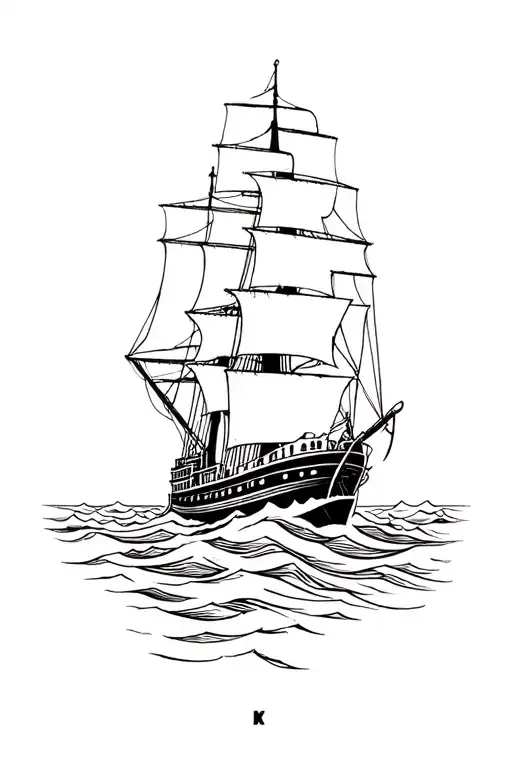 clipper ship sailing through stormy seas tattoo design idea
