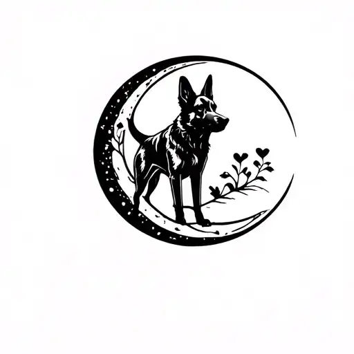 German Shepherd Dog silhouette in a crescent moon  tattoo design idea