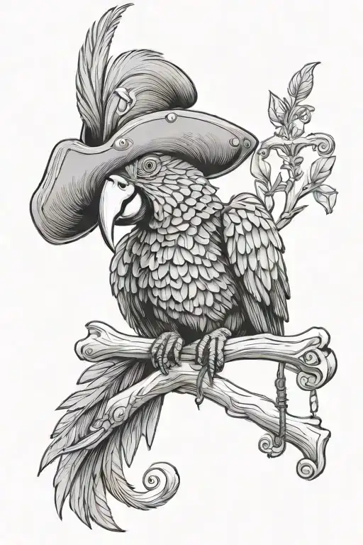 parrot with pirate hat and wooden leg tattoo design idea