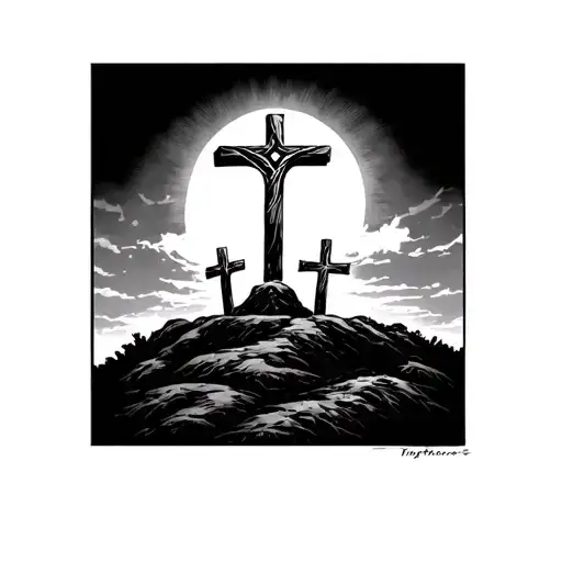 3 Crosses On Hill tattoo design idea
