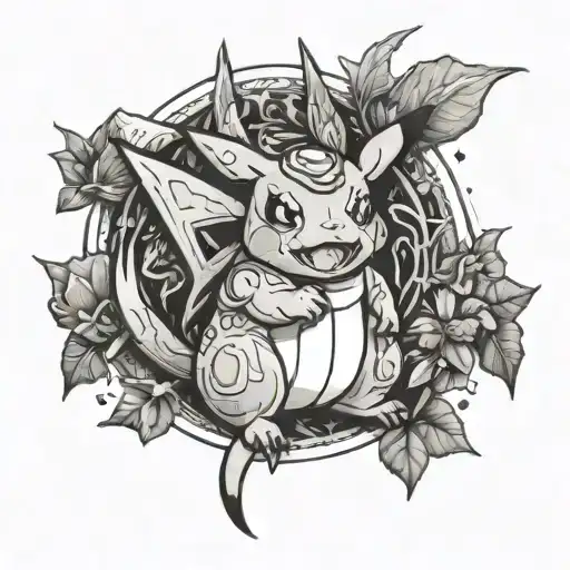 pikachu, squirrel, Bulbasaur and charizard tattoo design idea