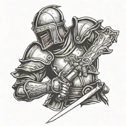 armored medieval warrior with sword in hands tattoo design idea
