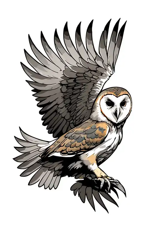 deftones barn owl flying with wings spread and talons out tattoo design idea