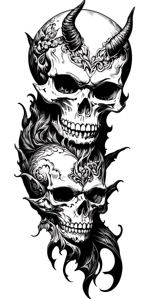 skull and devil mask tattoo design idea