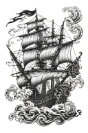 two spanish galleons ships fighting each other in rough water tattoo design idea