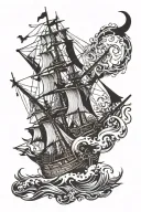 two spanish galleons ships fighting each other in rough water tattoo design idea