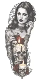 multiple vampire blood women candle burning cemetary background tattoo design idea