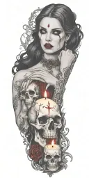 multiple vampire blood women candle burning cemetary background tattoo design idea