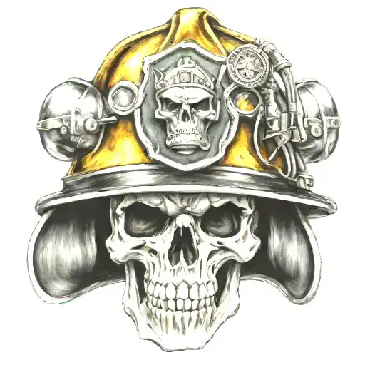 Firefighter helmet with a skull tattoo design idea