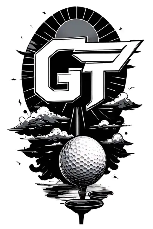 letters GT golf clouds with sun shining through tattoo design idea