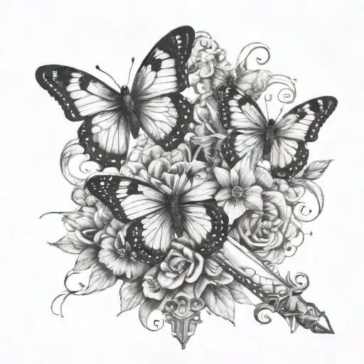 butterflies and swords manly tattoo design idea
