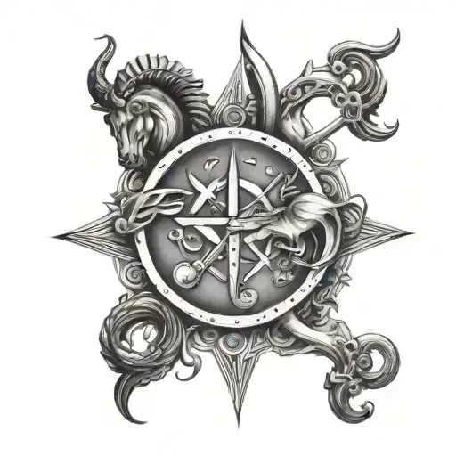 Sagittarius Aries scorpio pisces zodiac sign. Combined tattoo design idea