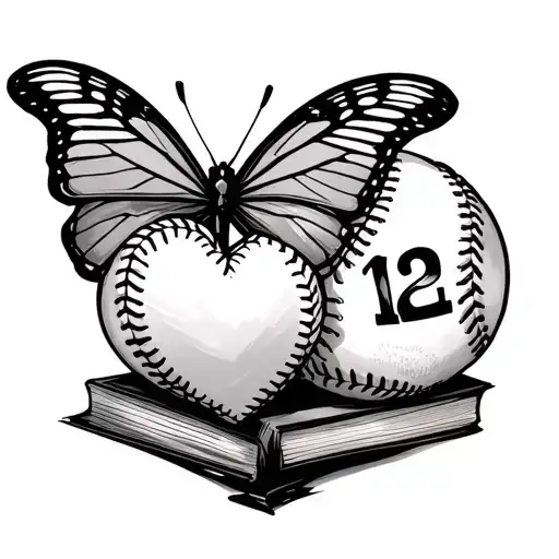 Allison Keen in my heart forever with anime books a softball with number 12 and a butterfly tattoo design idea