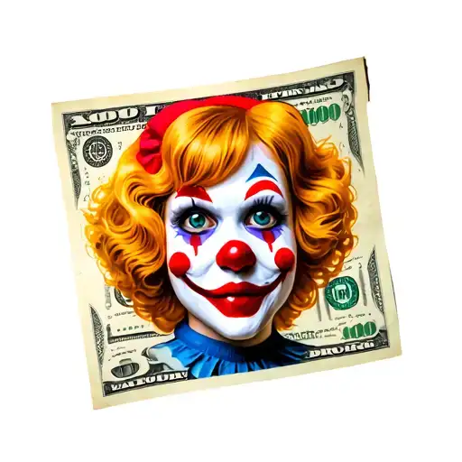 clown girl money drugs tattoo design idea