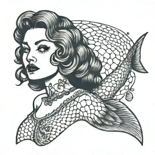 girl wearing fish net tattoo design idea