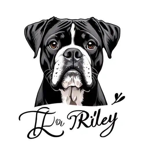 memorial tattoo for boxer dog name Riley written inside tattoo design idea
