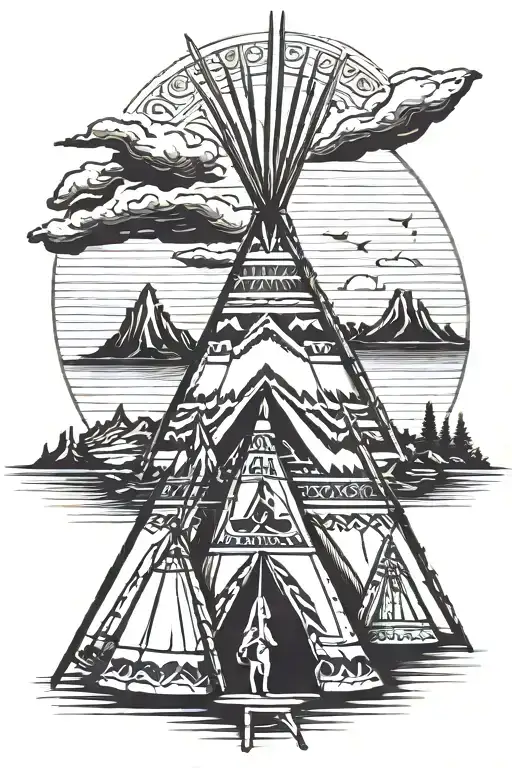 teepee, wild west tattoo design idea