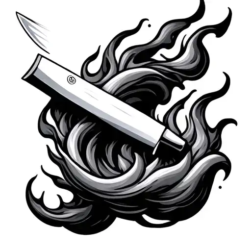 chef knife morphing fire tattoo design idea