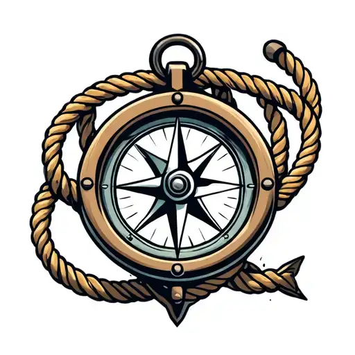 anchor rope boat compass shark tattoo design idea