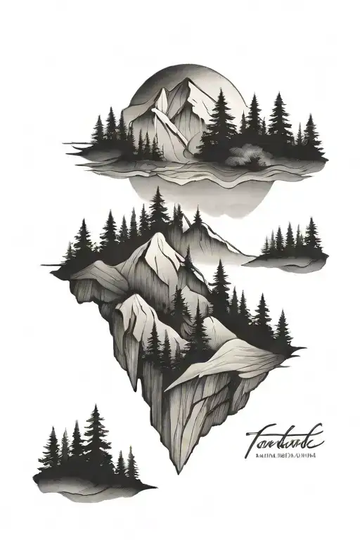 minimal forrest mountain tattoo design idea