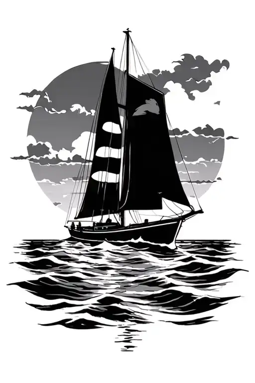 sunset sailing boat sailing tattoo design idea
