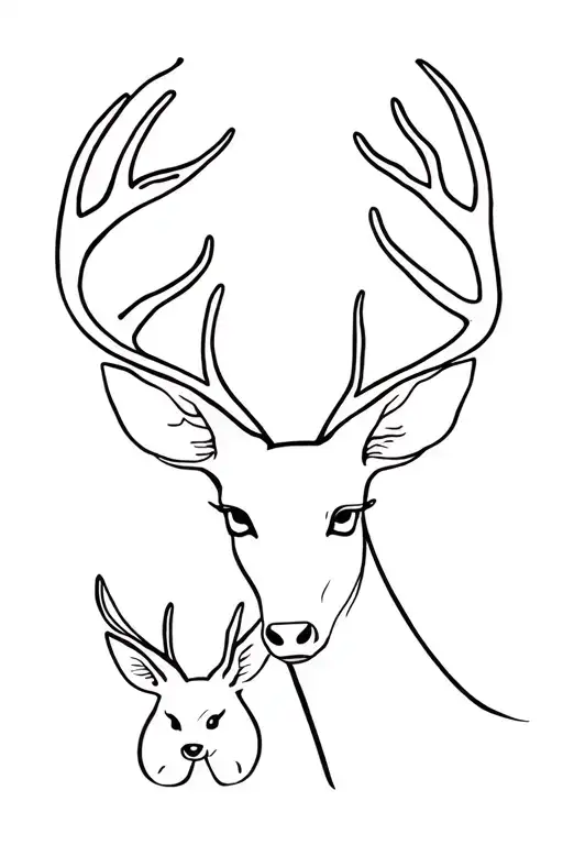 mom and baby deer head tattoo design idea