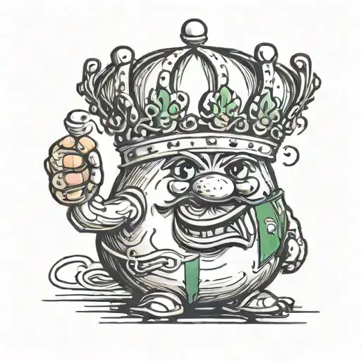 potato with a crown, draped in the irish flag tattoo design idea