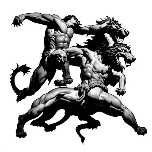 Hercules fighting Cerberus tattoo design idea