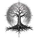 tree of Gondor with elvish writing poetry and Elden ring essence tattoo design idea