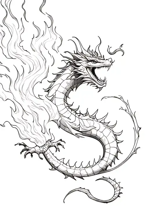 Coverup dragon breathing fire tattoo design idea