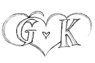 "G K" double heart tattoo design idea