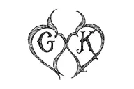 "G K" double heart tattoo design idea