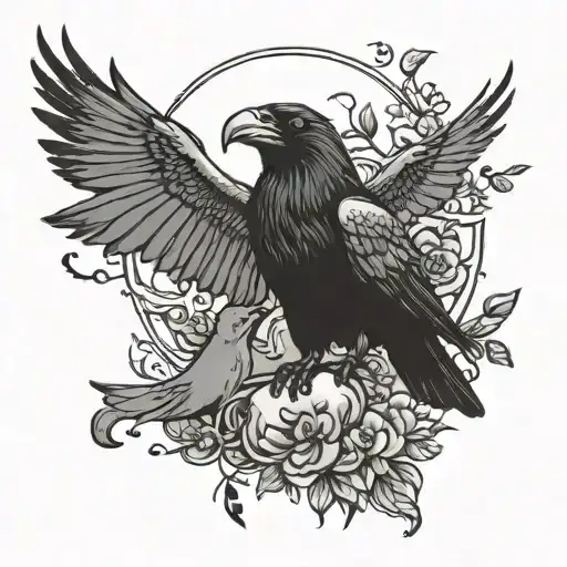 oden with 2 crows perched tattoo design idea