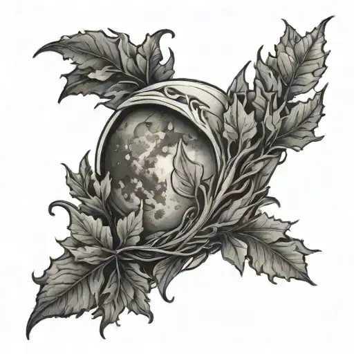moon and autumn   tattoo design idea